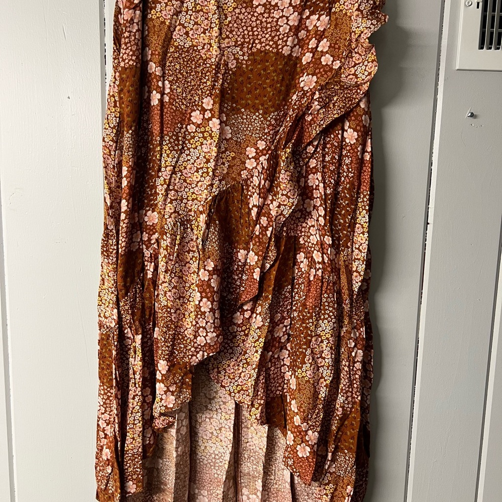Sonoma Asymmetrical Floral Skirt - Brown and Pink
